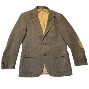 Vintage WFF by Farah Tweed Gray Blazer w/ Tan‎ Accents 100% Wool made in USA -